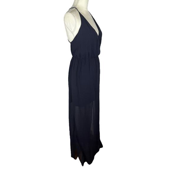 Rory Beca Chase Maxi Dress Almost Black Side Slit V-Neck Strappy Size Small NEW - Picture 3 of 9